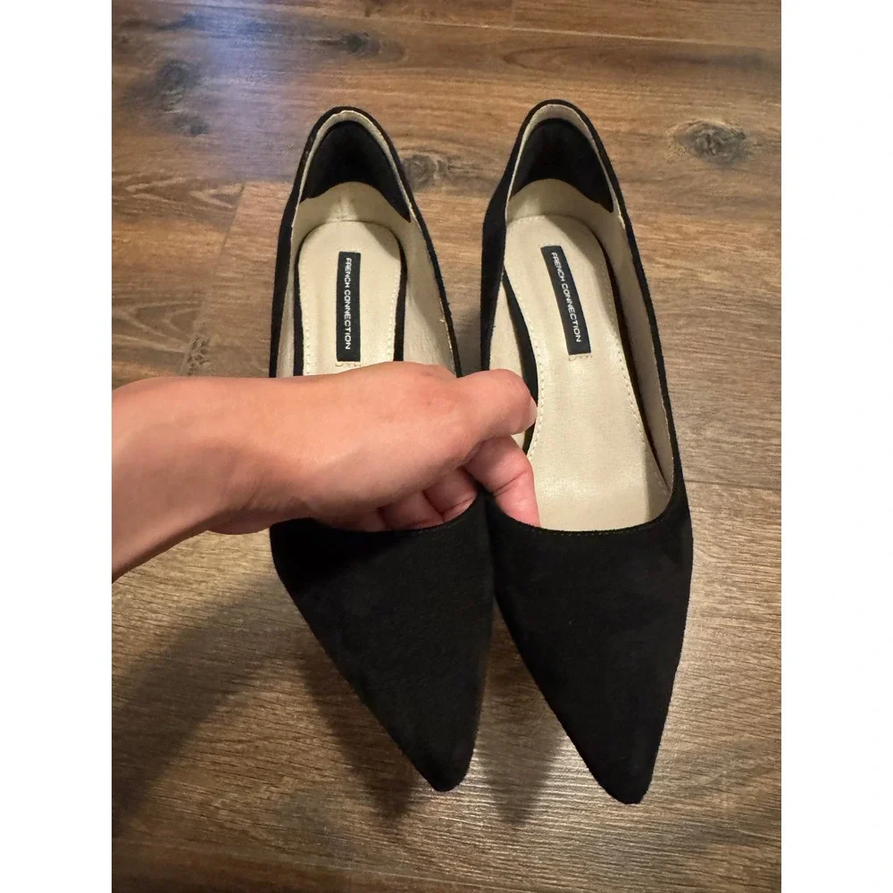 French Connection Black Vegan Suede Pointed Toe Pumps Stiletto Heels Womens 8